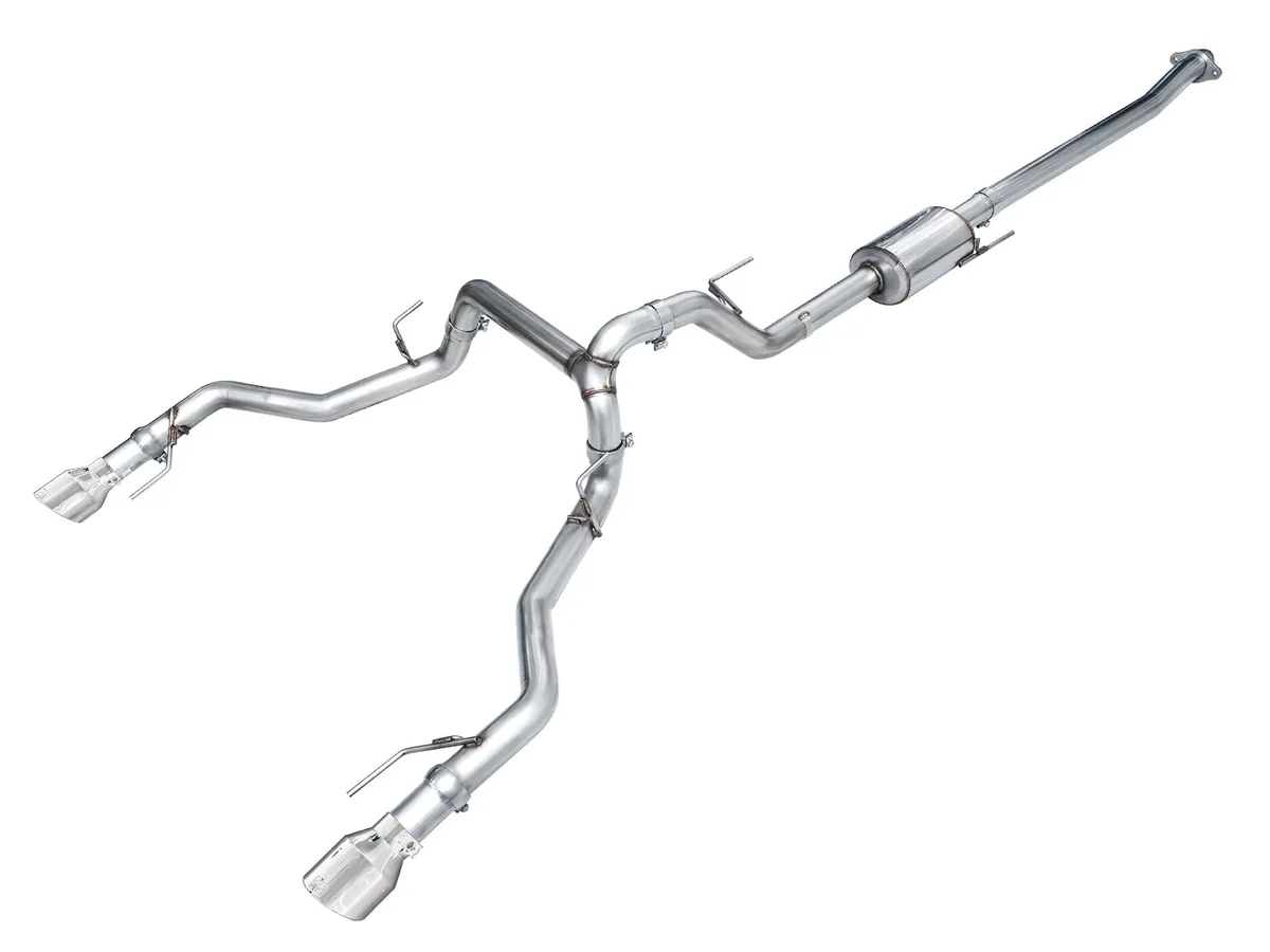 AWE 0FG Resonated Catback for 21 Ford F-150 Tremor (With Bumper Cutouts) - Chrome Silver Tips 3015-32402 product image