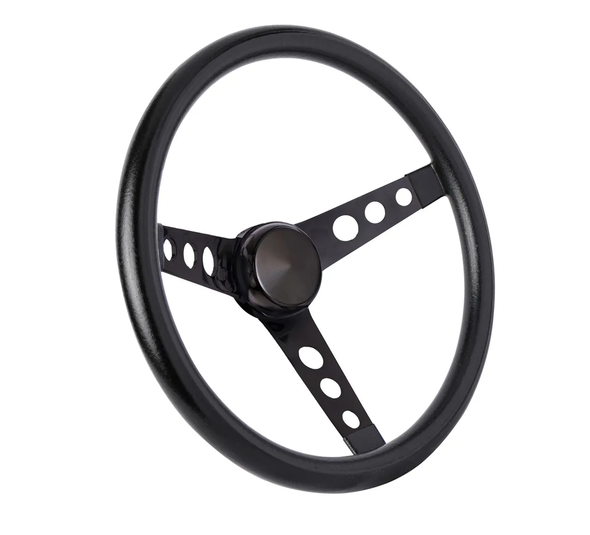 Classic Series Steering Wheel; 13 1/2 in. Diameter; 3 1/2 in. Dish; Black Cushion Grip; Black Steel 3-Spoke Design; product image