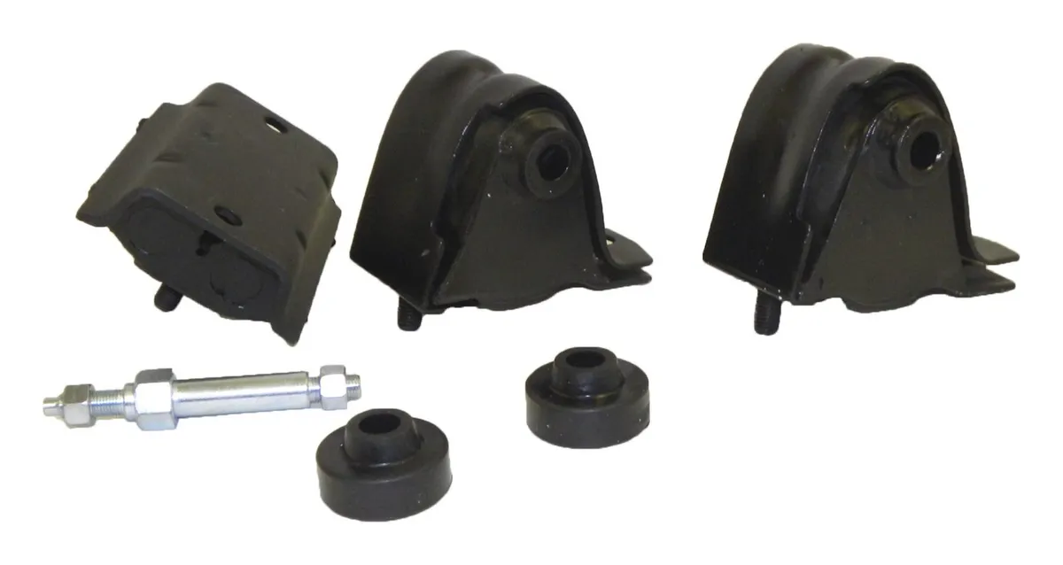 1987-1990 Wrangler YJ w/ 4.2L engine; Includes: 2 engine mounts 1 transmission mount 2 insulators & 1 stud 1991-1995 Wrangler YJ w/ 4.0L engine; Includes: 2 engine mounts 1 transmission mount 2 insulators & 1 stud product image