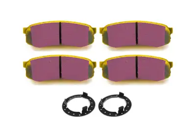 EBC Brakes Yellowstuff Street And Track Brake Pads; FMSI Pad No. D606; Vented; 312mm Dia.; 68mm Height; 18mm Thick; 106mm Center Hole Dia.; Pad Dimensions: 116 x 44 x 15mm;