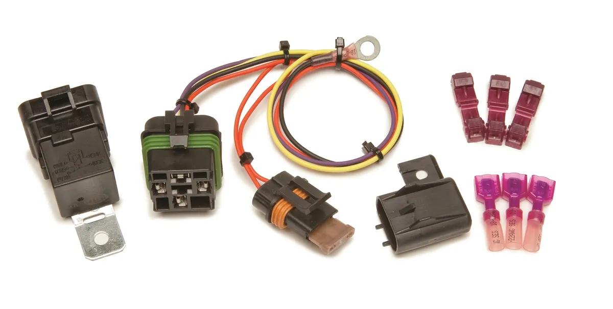 High Beam Headlight Relay Kit; Incl. Heavy Duty Weatherproof 40 Amp Relay; Weatherproof Relay Base w/Wire Harness; Crimp Terminals; Mounting Hardware; product image