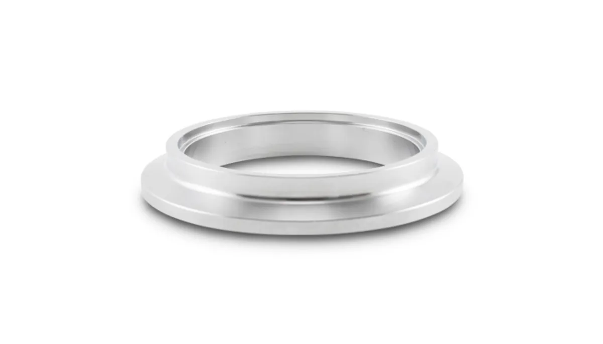 Vibrant Performance Turbo Inlet Flange; 92.1MM Flange O.D.; 3.8MM Apex W; 77.8MM CRMD; 1.4MM CRMDH; 67MM Port ID; 12.7MM Thickness; 2.75 in. Tube Recess ID; 3MM T. Recess Depth; 304 Stainless Steel;