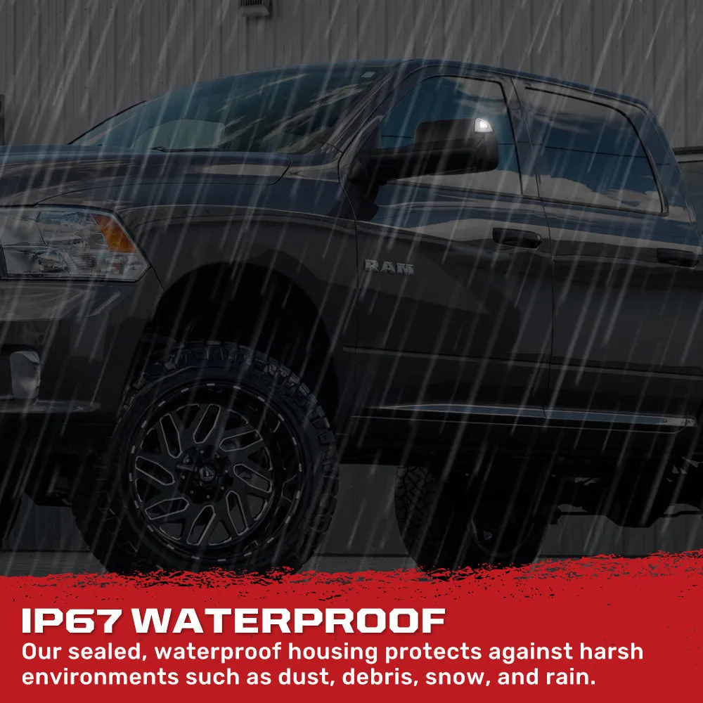 Recon Dodge 21-24 RAM 1500 19-22 RAM 2500/3500 Corner Side Tow Mirror Turn Signal Running Light (2-Piece Set) w/ Amber LED Turn Signals White LED Running Lights - Smoked Lens 264247bkx product image