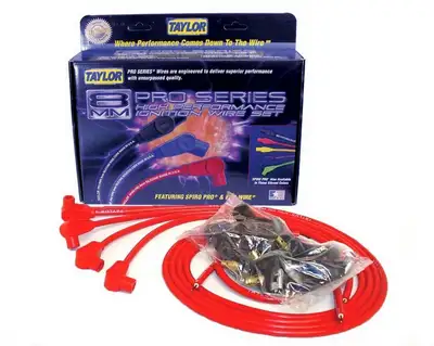 Taylor Cable Taylor Cable Universal 8mm Spiro-Pro Spark Plug Wire Set - 4 Cylinders - 90° Spark Plug Boot Angle - Red - 73237