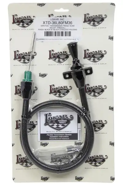 Lokar Hi-Tech Flexible Braided Transmission Dipstick; 36 in.; Firewall Mount; Incl. Flexible Inner Dipstick/Funnel Adapter/Braided Black Stainless Outer Housing; Black Finish;