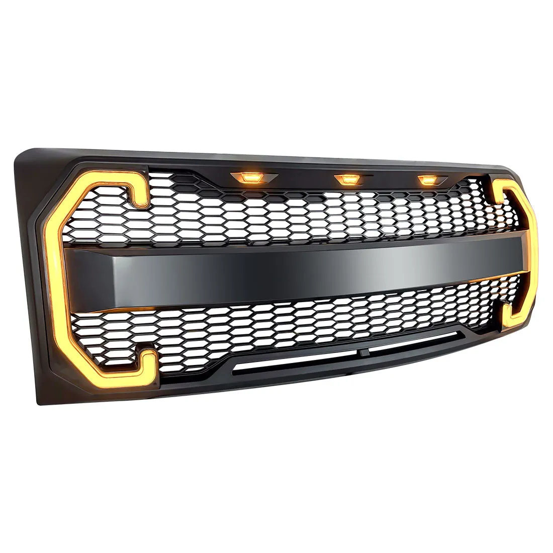 Raptor Style Mesh Grille W/ DRL & Turn Signal Lights - Matte Black For 2009-2014 Ford F150 product image