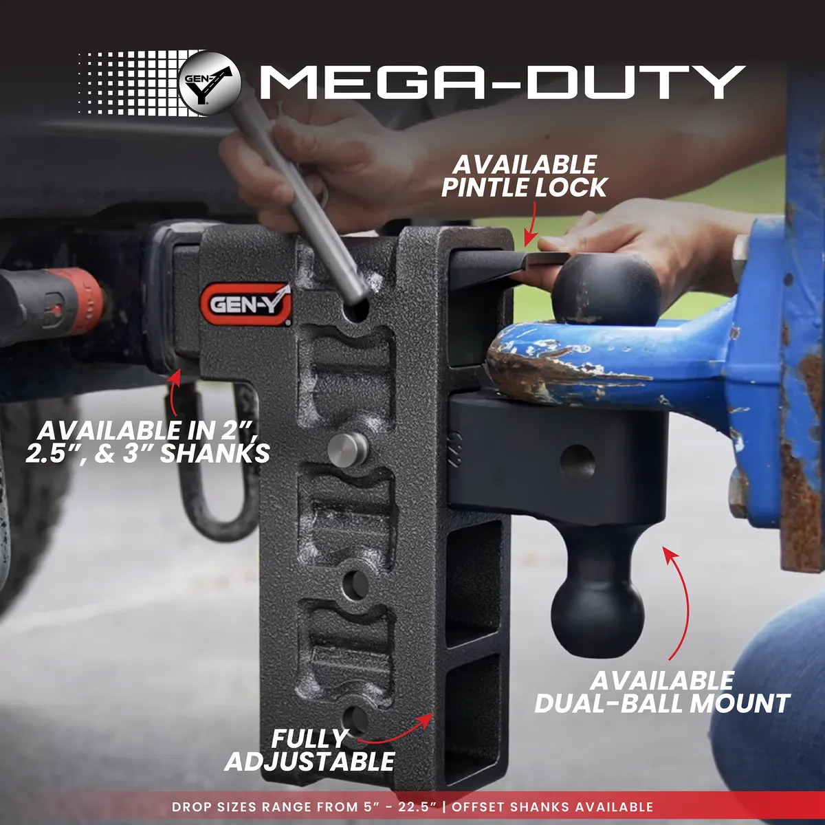 GEN-Y Hitch Mega-Duty 10in Drop Hitch w/ Dual-Ball Mount and Pintle Lock product image