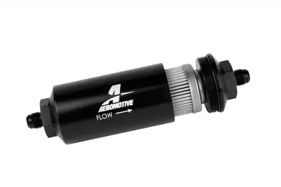 Aeromotive Fuel System Filter Inline 40m Stainless Mesh Element An06 Male Brightdip Black 2in