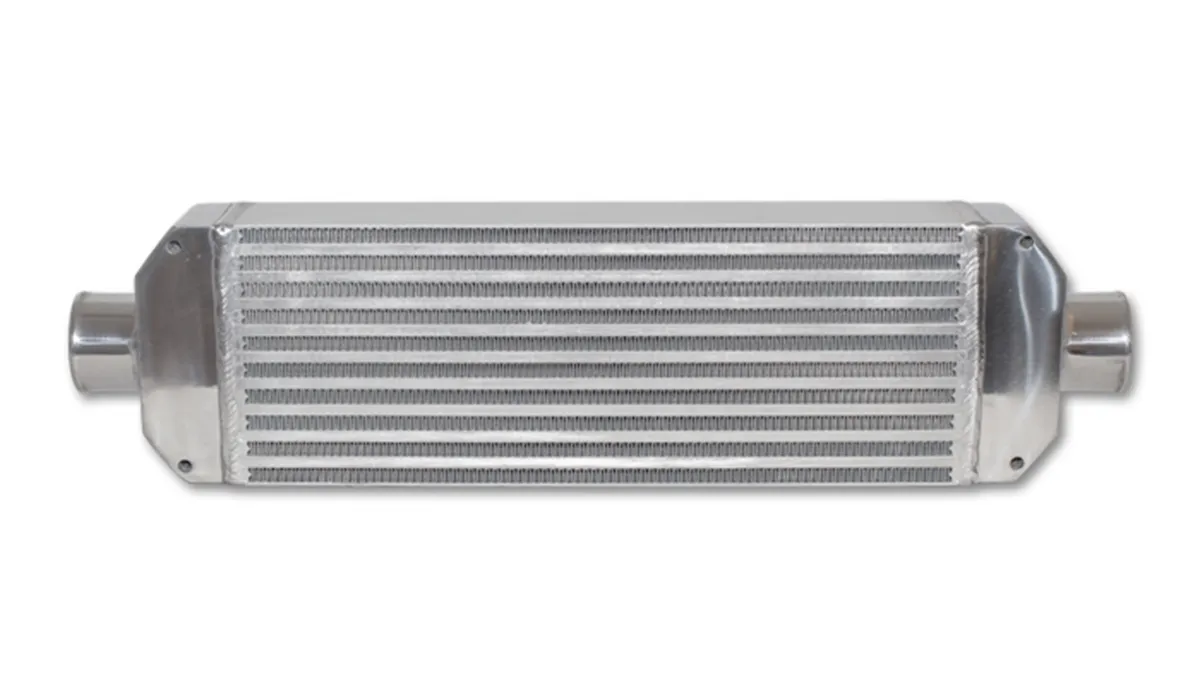 Intercooler; 26 in. Overall Length; 18 in. Core Width; 6.5 in. Height; 2.5 in. Inlet/Outlet OD; 1.75 in. Inlet/Outlet Neck Length; 3.25 in. Core Thickness; 6061 Aluminum; product image