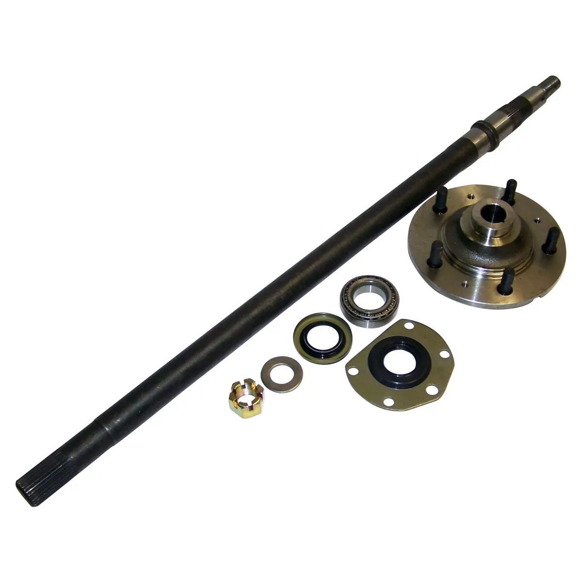 Crown Automotive Jeep Replacement 1976-1979 CJ-5 CJ w/ Quadra Trac; Left (Driver Side); Includes Axle Shaft (33-1/2in long) Hub Bearing Seals Nut Washers Key & Instruction Sheet 1976-1979 CJ-7 CJ w/ Quadra Trac; Left (Driver Side); Includes Axle Shaft (33-1/2in long) Hub Bearing