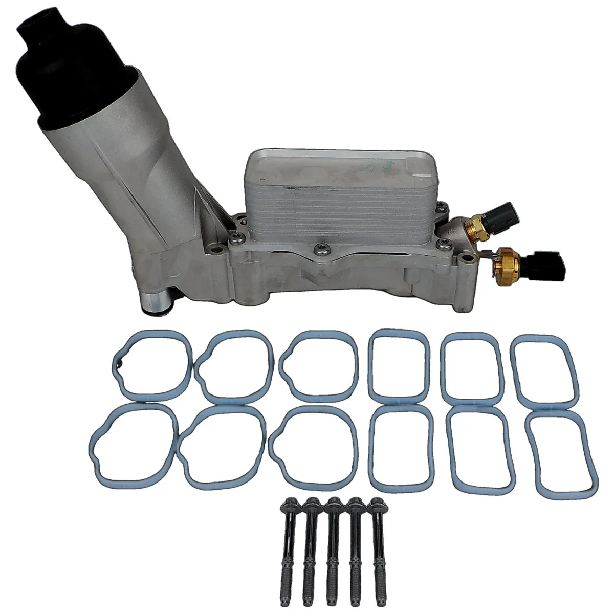 Engine Oil Filter And Cooler Assembly; Incl. Oil Filter And Cap/Oil Cooler/Oil Pressure Sensor/Oil Temperature Sensor/Upper And Lower Intake Manifold Gaskets/Mount Hardware; product image