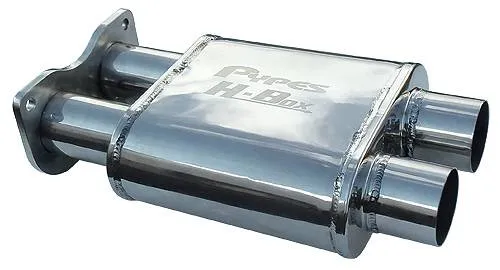 Pypes Performance exhaust H-Box Muffler 2.5 in Gaskets/Hardware/Clamps Incl 304 Stainless Steel Polished Finish Replaces Center Resonator w/H-Pipe Muffler Pypes Exhaust