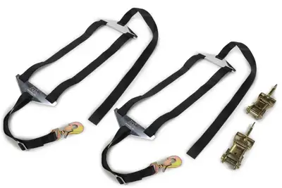Mac's Tie Downs Wheel Net Spreader Bar Dragster Black 2in With Direct Hook Ratchet And Twisted Snap Hook Pair