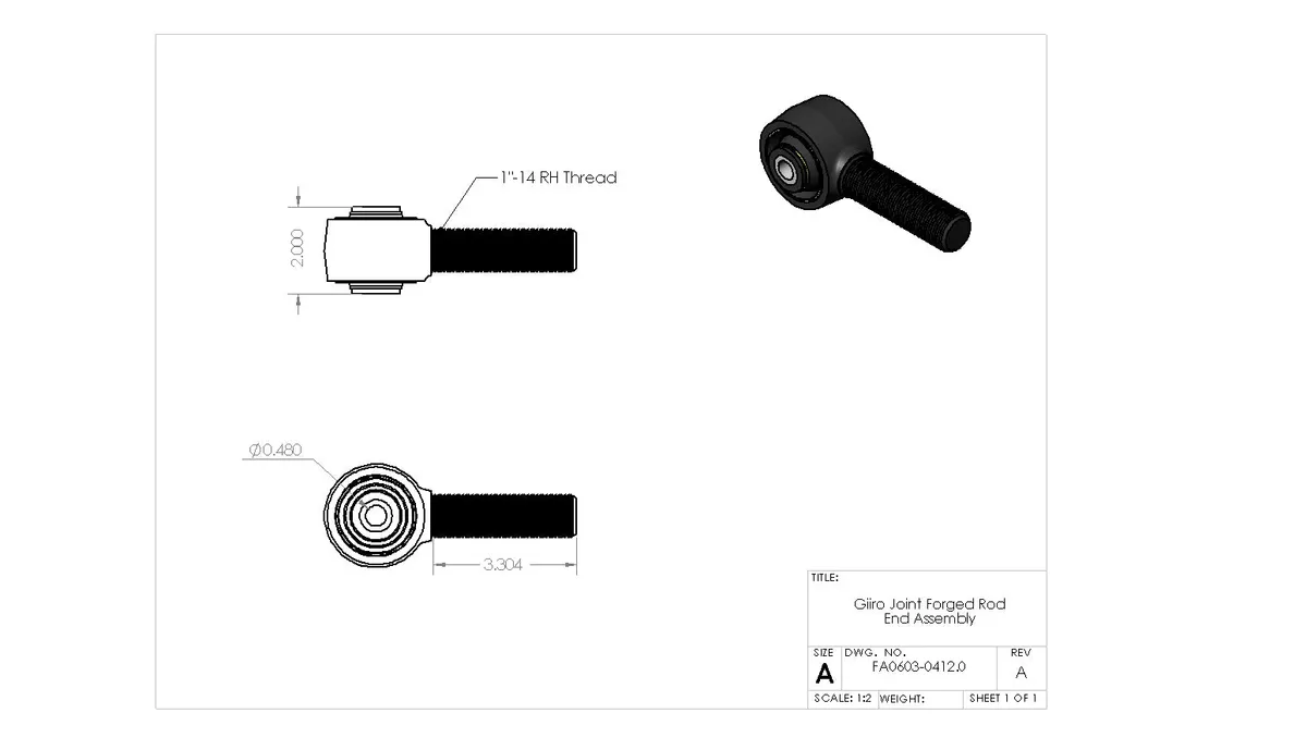 Forged Rod End 1"-14 RH 2" Width 12mm product image