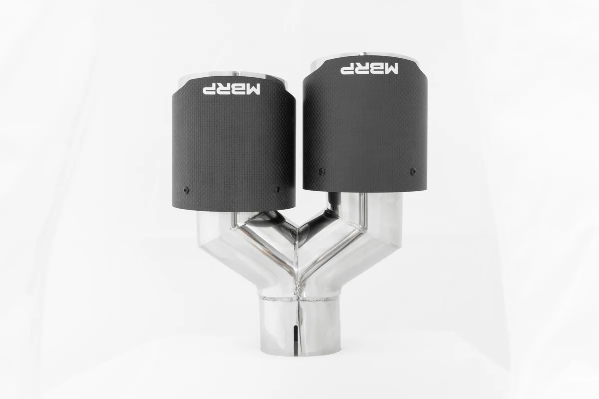 Carbon Fiber Exhaust Tip; 2.5 in. Inlet Diameter; Dual 4 in. Outlet Diameter Out Dual Wall; Carbon Fiber; product image