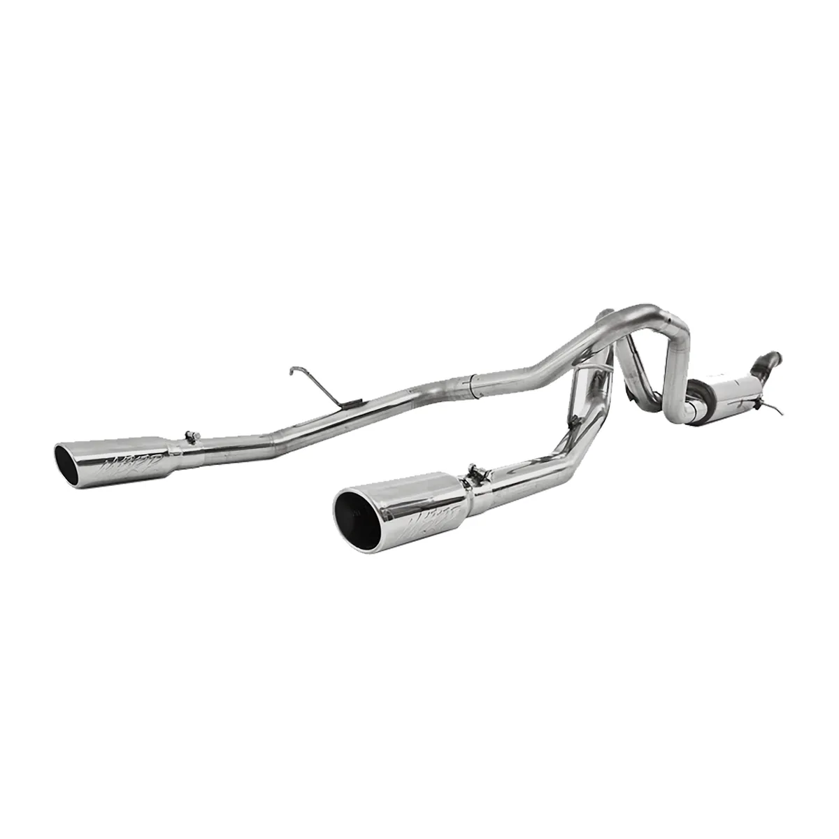 Armor Plus Cat Back Exhaust System; 2.5 in.; Incl. Ext. Pipe/Muffler/Over Axle Pipe/Cross Pipe/Tailpipes/Hardware/3.5 in. OD Tips; Dual Rear Exit; T409 Stainless Steel; product image