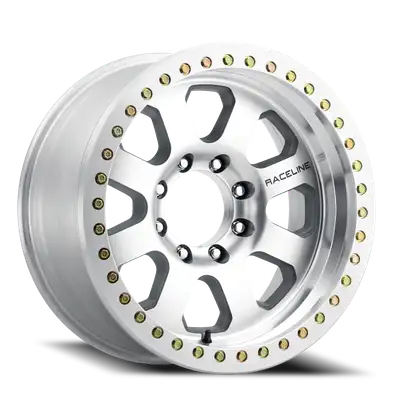Raceline Aluminum Wheels 20x10 Avenger Beadlock RT260M Machined Silver -38 Offset 8 on 170 Bolt Pattern 130.81 Bore Raceline