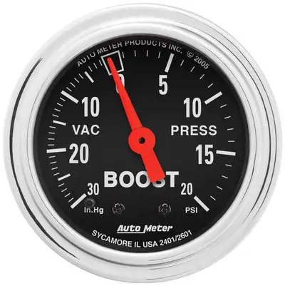 AutoMeter 2-1/16in. Boost/Vacuum; 30 in Hg/20 Psi; Traditional Chrome