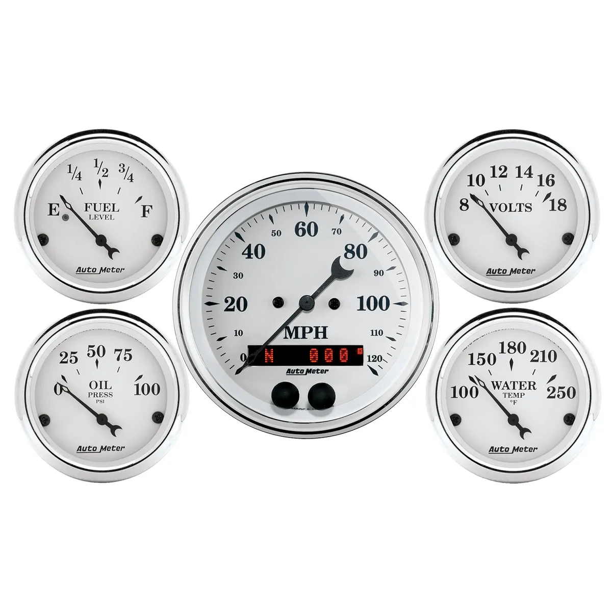 5 Pc. Gauge Kit, 3-3/8 In. & 2-1/16 In. , GPS Speedometer, Old Tyme White product image