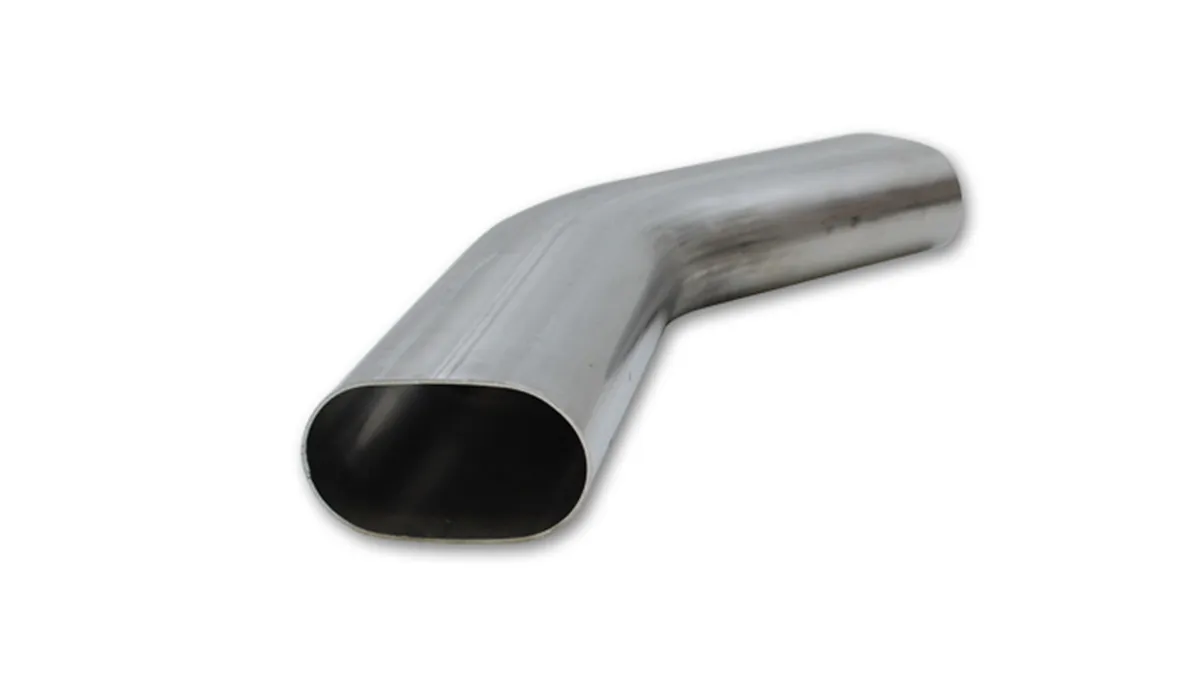 45 Degree Stainless Steel Bend; 3 in. Nominal Tube Size; 4.5 in. Centerline Radius; 6 in. Leg Length 1; 6 in. Leg Length 2; Horizontal; Oval; product image
