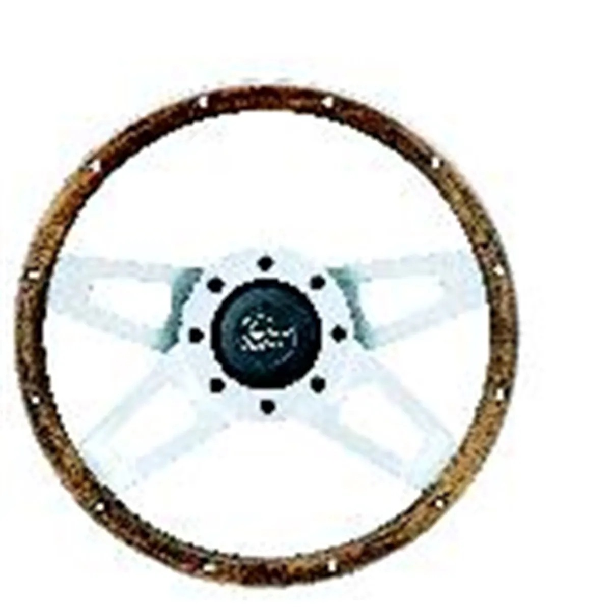 Challenger Steering Wheel; 13 1/2 in. Diameter; 2 1/4 in. Dish; Genuine Hardwood Walnut Finish w/Rivets; Satin Silver Dual Plane Spokes; product image