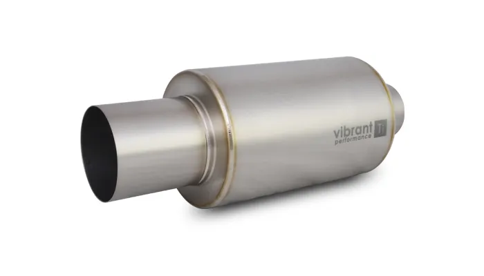 Muffler; 3 in. Inlet ID; 4 in. Tip OD; 6.25 in. Body OD; 17 Overall L; 10 in. Muffler Body L; Natural Titanium Finish; 4.12 LBS Weight; w/Straight Cut; product image