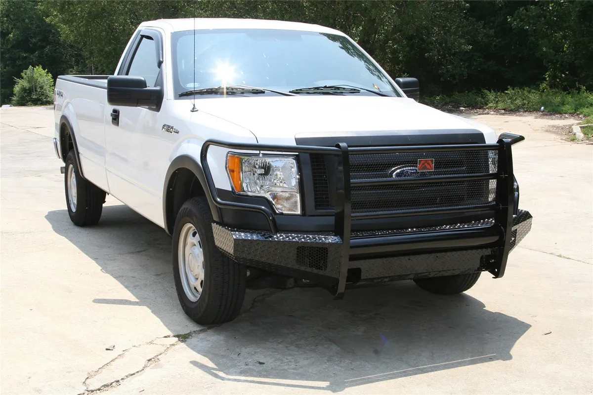 Black Steel Front Ranch Bumper; 2 Stage Black Powder Coated; w/Full Grill Guard; Incl. Light Cut-Outs; product image