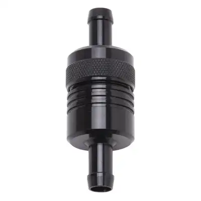 Edelbrock Fuel Filter, Aluminum, 3" x 01/ 1/8", 3/8" Inlet/Outlet, Black