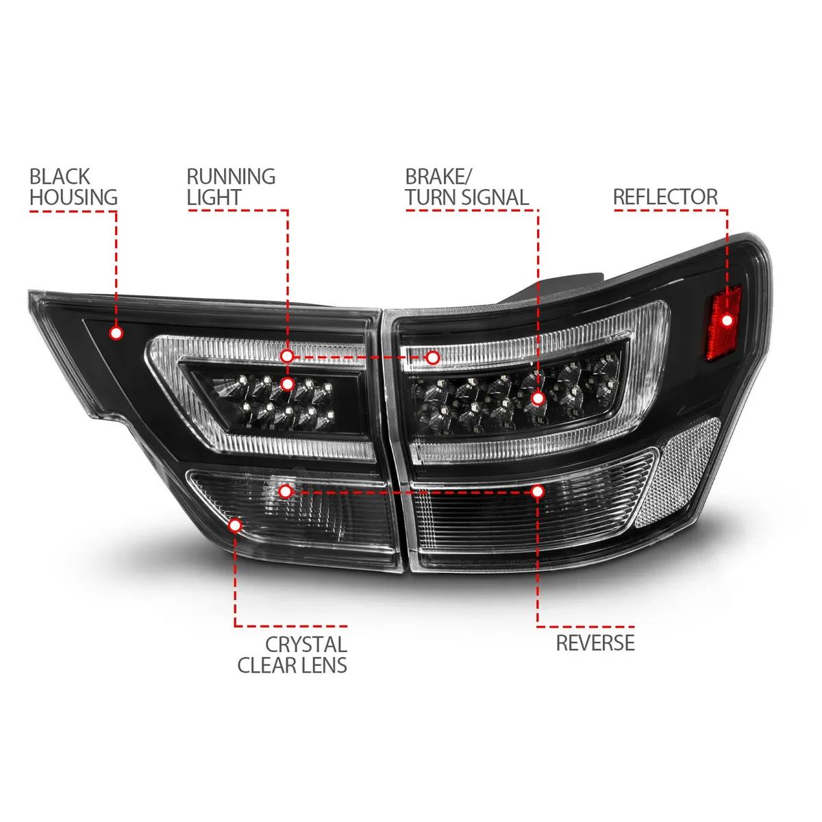 1113 Grand Cherokee LED Tail Lights W/Light Bar Black Housing Clear Lens 4pcs product image
