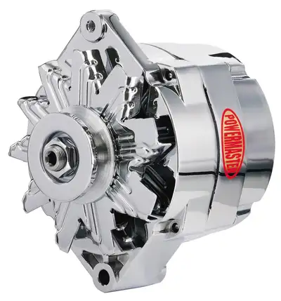 Power Master Alternator; 10si Internally Regulated; 100 Amp; 70 Idle; 1 Groove V Type; Chrome;