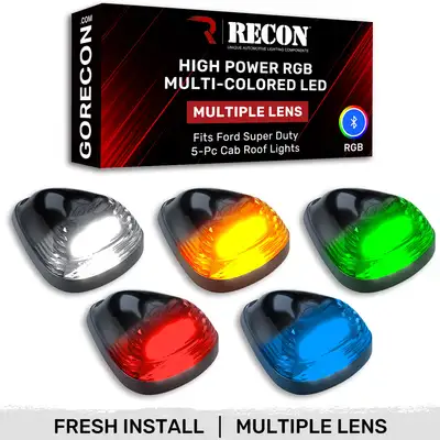 Recon Accessories Ford 99-16 Super Duty 5-Piece Ultra Bright RGB Multi-Colored LED Cab Roof Lights Bluetooth App - Multiple Lens
