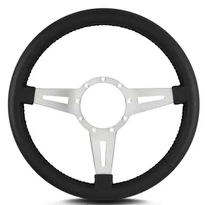 Lokar Lecarra Mark 4 Elegante Steering Wheel; Black; Polished Spokes; 14 in. Standard Grip;