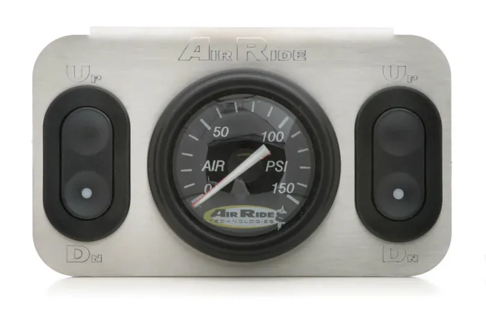 2-Way 12 Volt Analog Control Panel For Air Suspension For Use W/ Electric Valves 1 Dual Needle Black Face Gauge 2 Electric Rocker Switches And A Stainless Steel Panel Ridetech product image