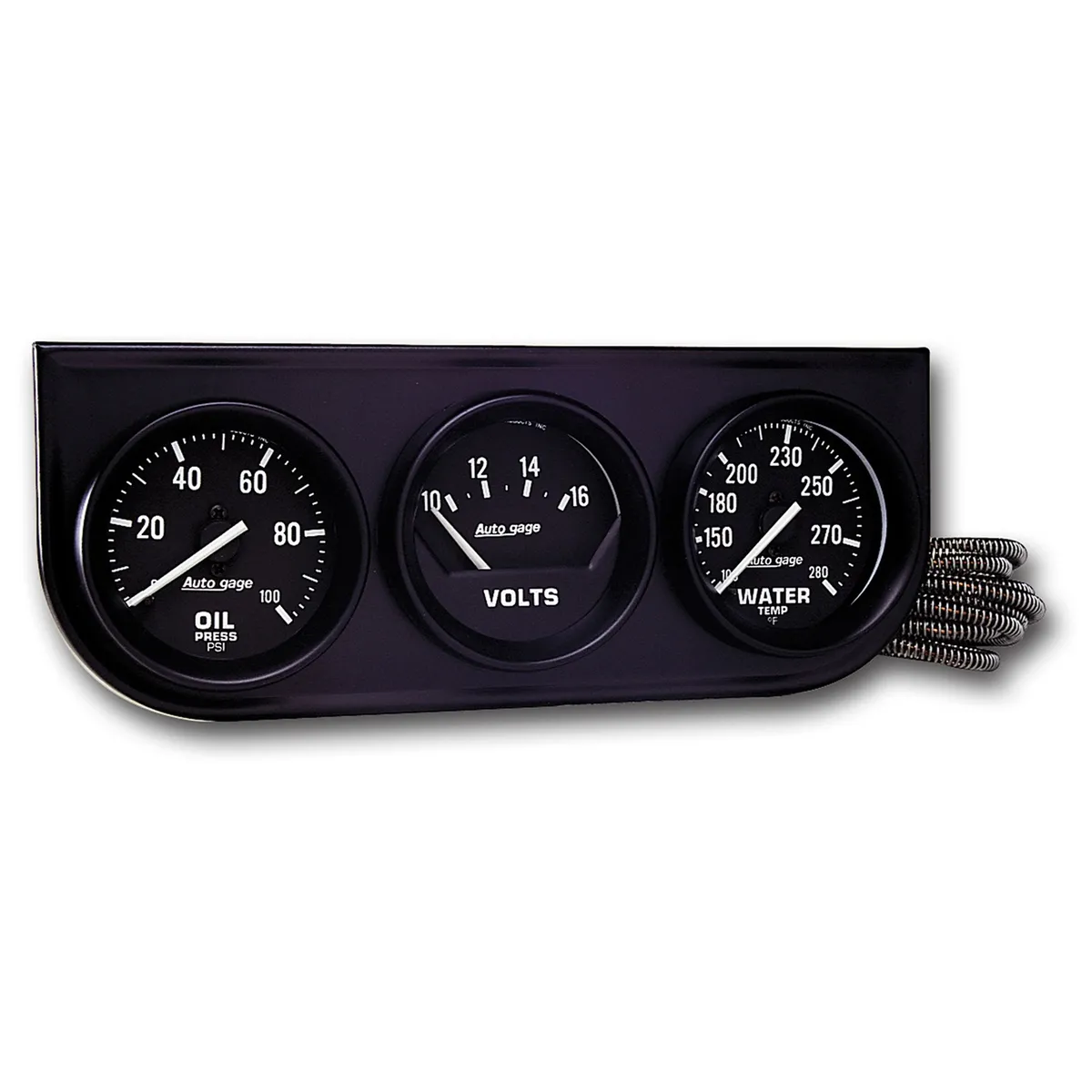 Autometer 2397 Gauge Console, Oilp/Wtmp/Volt, 2, 100psi/280?f/18v, Mech Blk Dial, Blk Bzl, ag product image