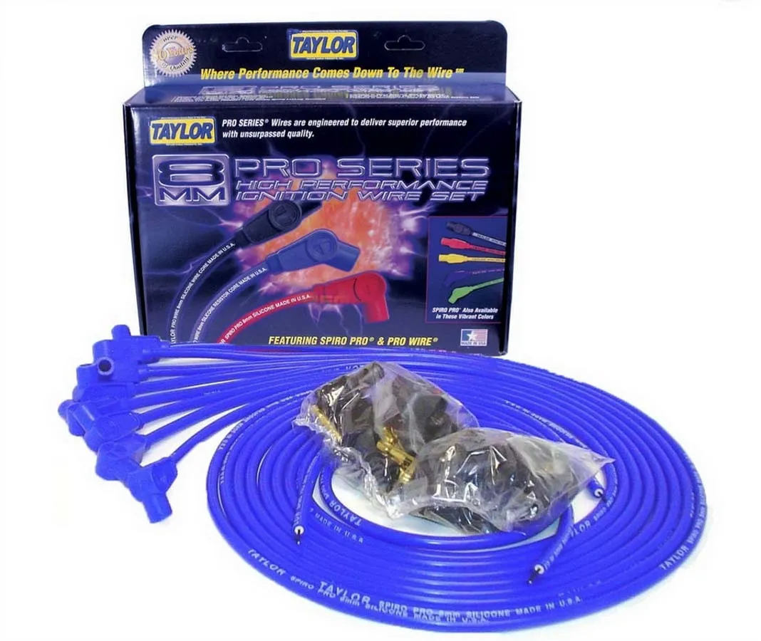 Taylor Cable Taylor Cable Universal 8mm Spiro-Pro Spark Plug Wire Set - 8 Cylinders - 90° Spark Plug Boot Angle - Blue - 73651