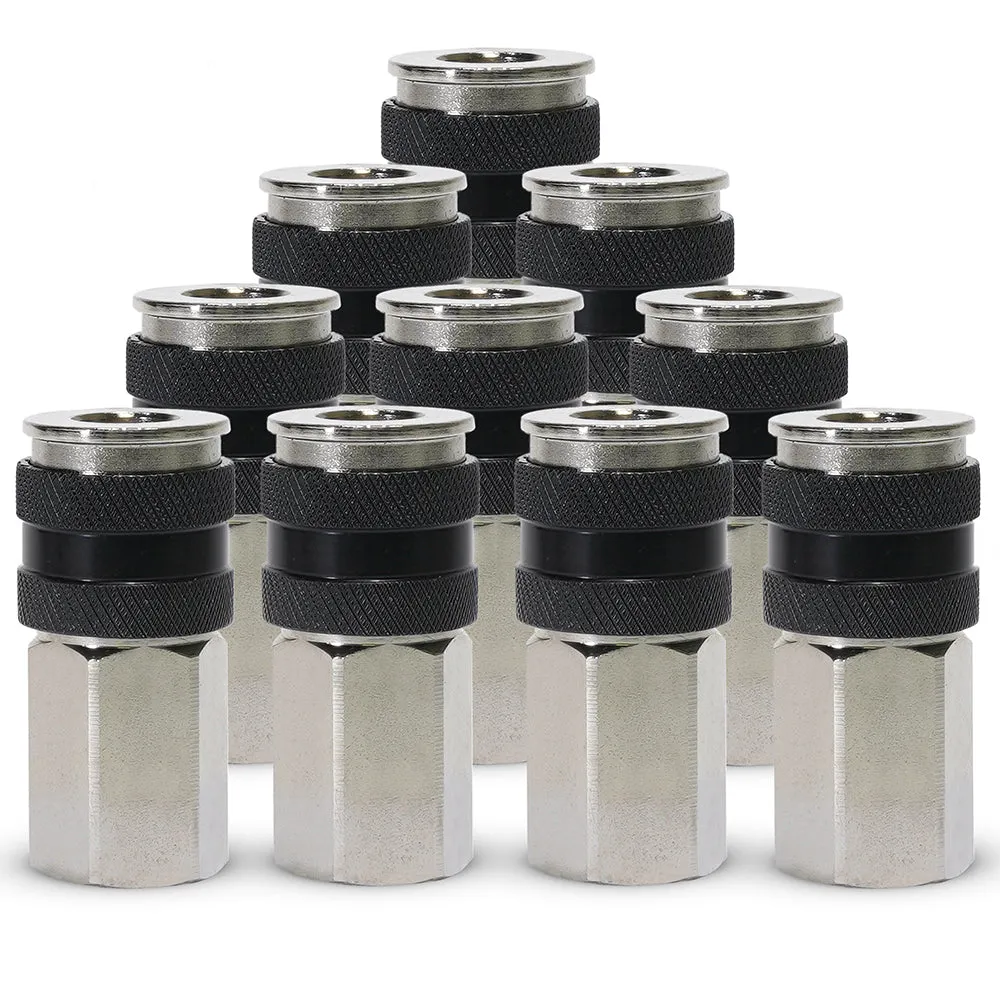 "3/8"" NPT - (M) Automatic Coupler - Steel / Nickel Plated w/ black sleeve & No Logo-10pc" product image