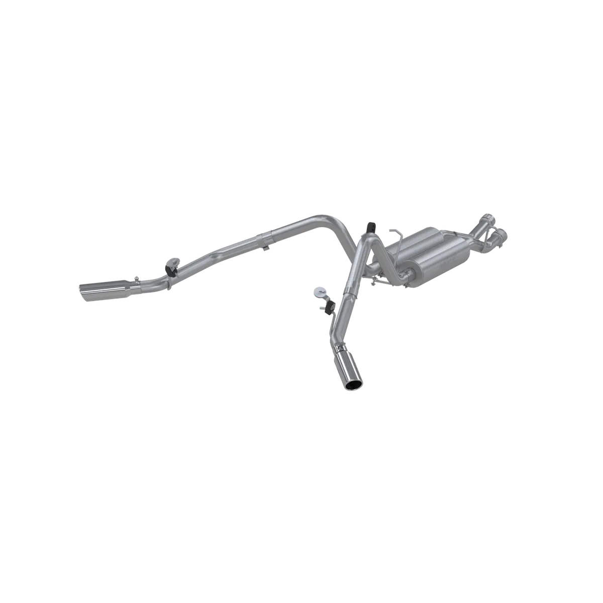 Armor Plus Cat Back Exhaust System; 2.5 in.; Incl. Extension Pipe/Muffler/Over Axle Pipes/Tailpipes/Muffler/Hardware/Dual 3.5 in. OD Tips; Dual Split Side Exit; 409 SS; product image