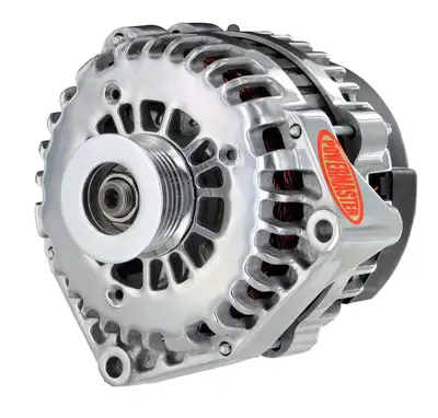 Power Master Alternator; AD244; Offset 2 in. Spools; 180 Amp; 135 Idle; w/4 pin Voltage Regulator; Polished;