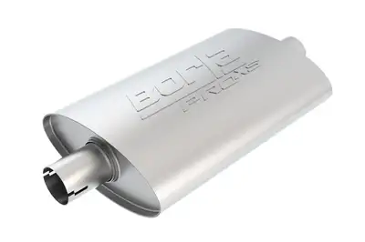 Borla Borla Pro XS Muffler CenterCenter Oval Body 2 in. Inlet 2 in. Outlet 19 in. x 4 in. x 9.5 in. Body Size 24 in. Overall Length Notched T304 Stainless Steel