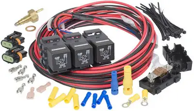 Painless Wiring Dual Activation Fan Relay; Thermostatic Switch 205 deg On/190 deg. Off; Pre-Terminated; For Use w/LS Swap;
