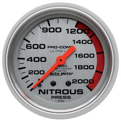 AutoMeter 25/8 In. Ultralite Nitrous Pressure Gauge Full Sweep Mechanical 02000 Psi