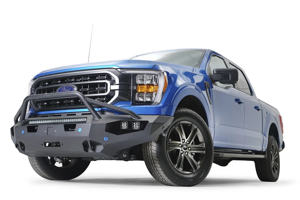 Matrix Front Bumper; 2 Stage Black Powder Coat; Pre-Runner Guard; w/Sensor Holes; Compatible w/Adaptive Cruise Control; Accommodates Factory LED Fog Lights Or [3] 3X3 LED Cubes; product image