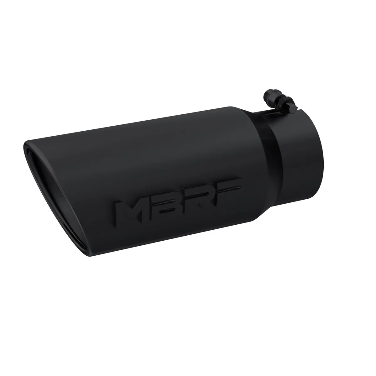 Armor BLK Exhaust Tip; 4 in. Inlet Diameter; 5 in. Outlet Diameter; 12 in. Length; Angled Rolled Edge; 304 Stainless Steel; Black Coated; product image