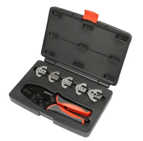Pertronix Pertronix T3001 Quick Change Ratchet Crimp Kit. This Kit Has 5 Dies Included. Insulated, Non-Insulated, Open Barrel, D-Sub, And Spark Plug Wire Terminals.