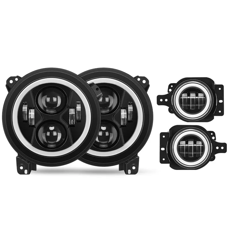 Upgrade 9'' Jeep Halo Headlights & Fog Lights with DRL for 2018-Later Jeep Wrangler JL & Gladiator JT product image