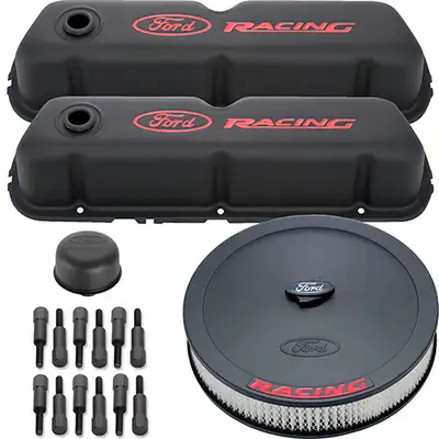 Ford Performance Parts Engine Dress-Up Kit Black Crinkle w/ Red Ford Racing Logo Fits SB Ford Engines Stock Powdercoat Ford Racing