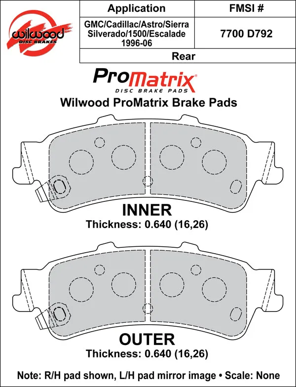 Wilwood Brakes 1999 - 2008 Cadillac, Chevrolet, GMC Original Equipment Pads - 150-D0792K