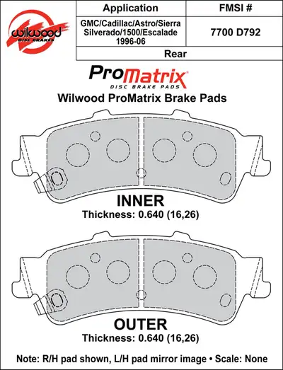 Wilwood Brakes 1999 - 2008 Cadillac, Chevrolet, GMC Original Equipment Pads - 150-D0792K