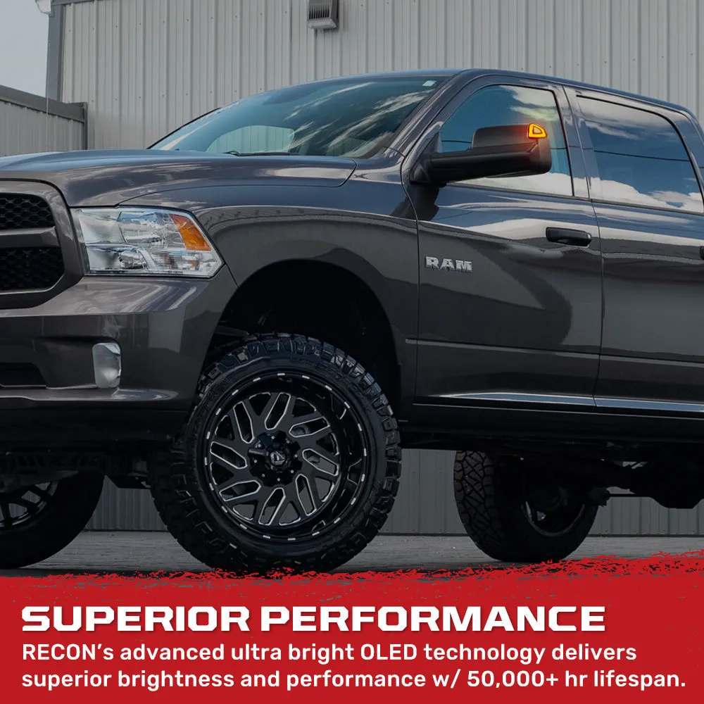 Recon Dodge 21-24 RAM 1500 19-22 RAM 2500/3500 Corner Side Tow Mirror Turn Signal Running Light (2-Piece Set) w/ Amber LED Turn Signals White LED Running Lights - Smoked Lens 264247bkx product image