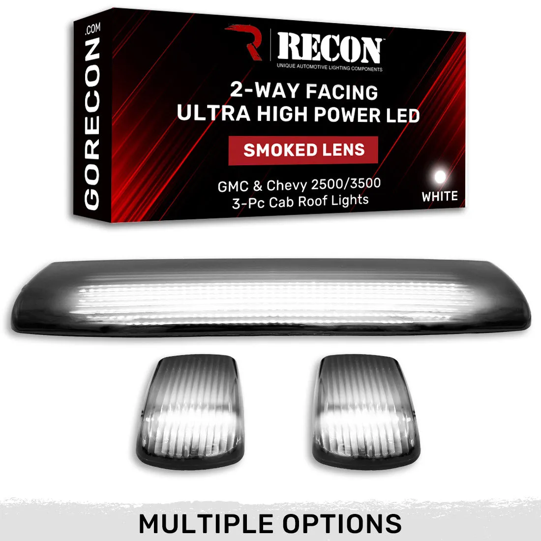 Gmc Chevy 15-19 3rd Gen Body Style Heavy-Duty 3-Piece Set Smoked Cab Roof Light Lens With 2-Way Forward Rear Facing White Ultra High-Power Leds - Plug-N-Play Installation Replaces OEM Installed Cab Roof Lights product image
